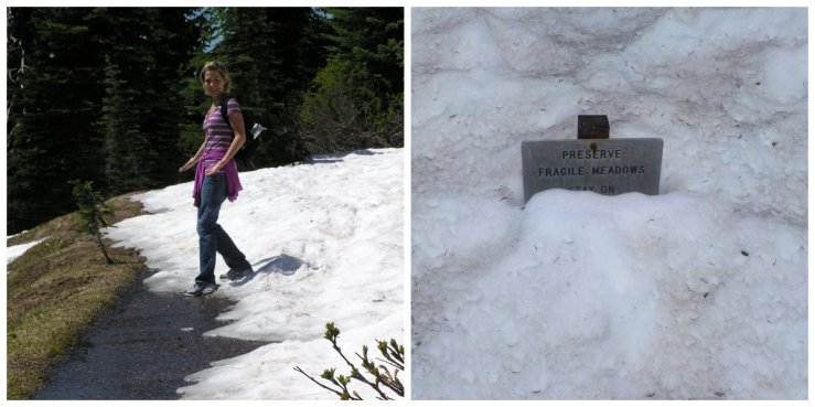 Left: first snow covered part of the trail we came across; Right: what was awaiting us