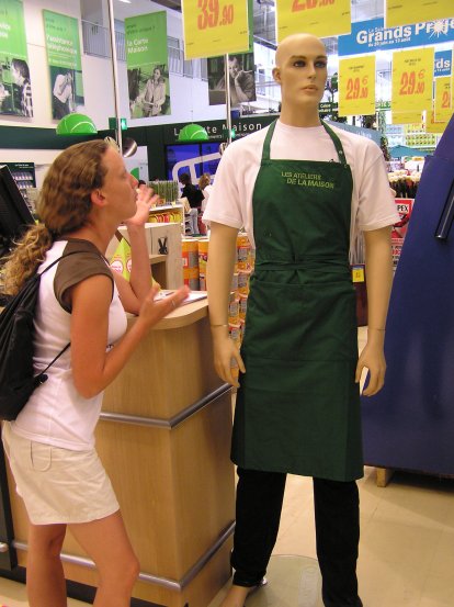 Teresa arguing with the man woman {strikethrough both} I-don’t-know mannequin in a home improvement store