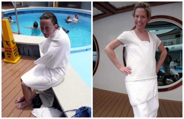 Two towels and a shirt = STILL COLD!!! (and Teresa looks like she might kill me for talking her into going in the pool...)